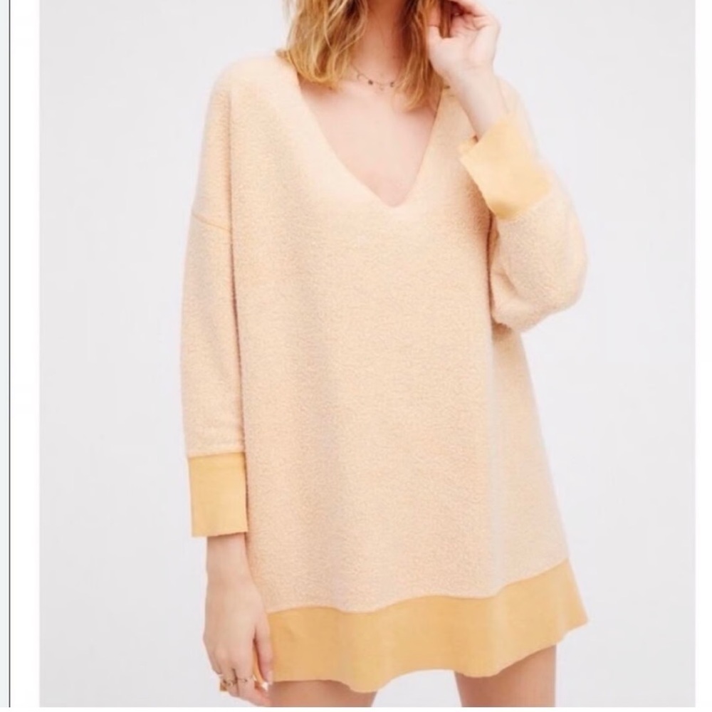 Free People oversize fleece pullover sweatshirt golden yellow size medium